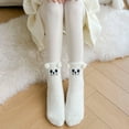 thumbnail image 1 of Women's Coral Fleece Non-Shedding Floor Socks, 3D Kitten Pattern Mid-Calf Socks for Autumn and Winter, Thickened Plush Sleeping Socks, Cartoon Design Cozy House Socks - White, 1 of 5