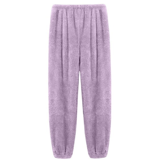 Women's Coral Fleece Pajama Lounge Pants - Comfy Warm Sleepwear With Pockets - Velvet Home Long Pants 2025 Dark Purple XL