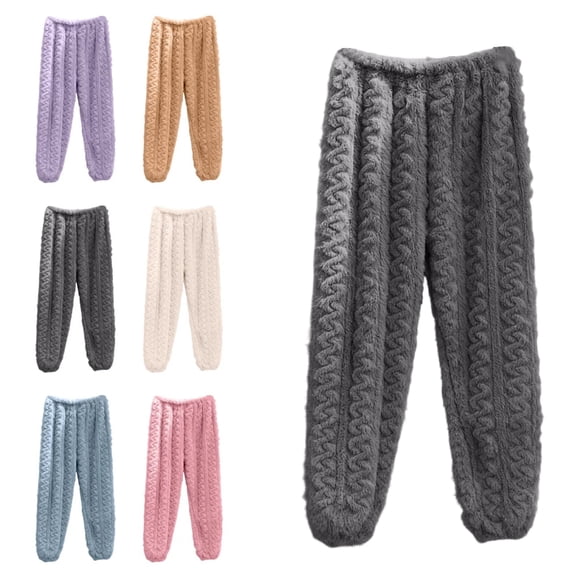 Women's Coral Fleece Pajama Pants, Ultra Soft Plush Fuzzy Sleepwear Elastic Waist Lounge Pants Cozy Winter Pjs Gray Free