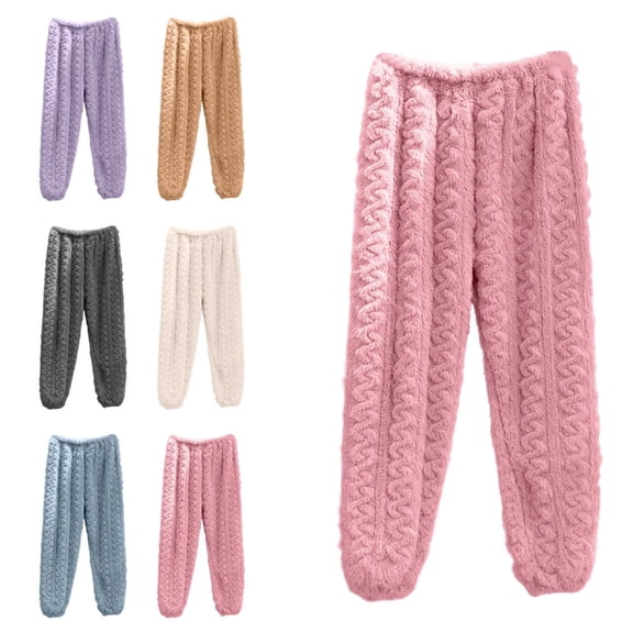 Women's Coral Fleece Pajama Pants, Ultra Soft Plush Fuzzy Sleepwear Elastic Waist Lounge Pants Cozy Winter Pjs Pink Free