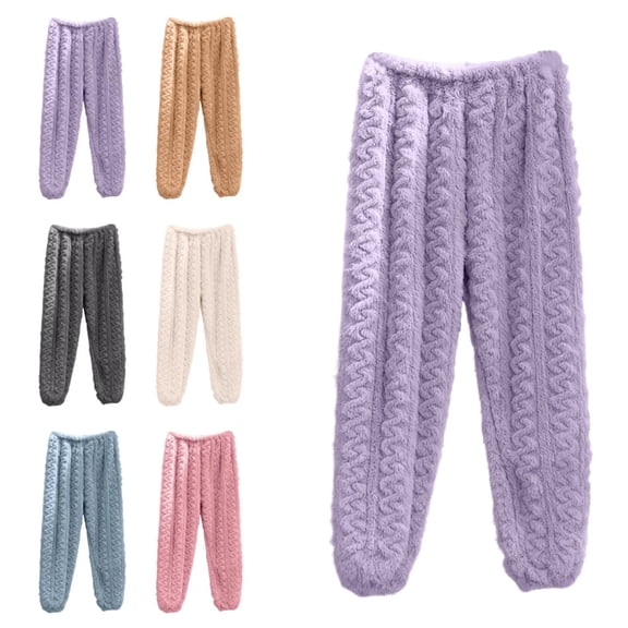 Women's Coral Fleece Pajama Pants, Ultra Soft Plush Fuzzy Sleepwear Elastic Waist Lounge Pants Cozy Winter Pjs Purple Free