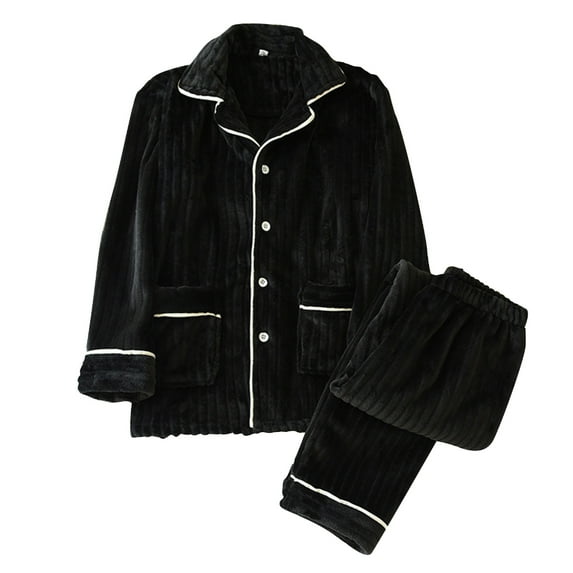 Women's Coral Fleece Pajamas Flannel Sleepwear Soft Pajamas Set Warm Loungewear 2 Piece Long Sleeve Button Down Pj Set