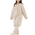 thumbnail image 1 of Women's Coral Fleece Pajamas Sets Long Button Down Hooded Cardigan with Pants Fluffy Cozy 2 Piece Pjs Set Homewear Womens Clothes, 1 of 7
