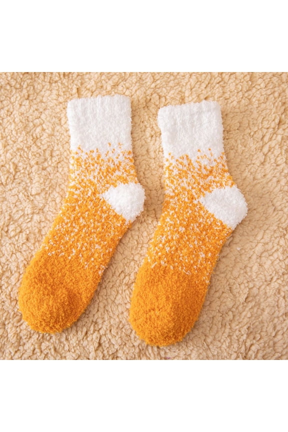Women's Coral Fleece Sleep Socks, Non-Slip Gripper Slipper Socks, Ultra Soft Plush Thermal Bed Socks, Cozy Winter Indoor Wear, Gift Ready House Socks, Ankle Length - Orange