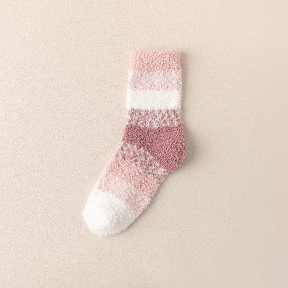 Women's Coral Fleece Socks, Striped Plush Slipper Socks with Non-Slip Grips, Soft Warm Sleeping Socks for Winter, Cozy Fuzzy Floor Socks for Home Lounging and Relaxation