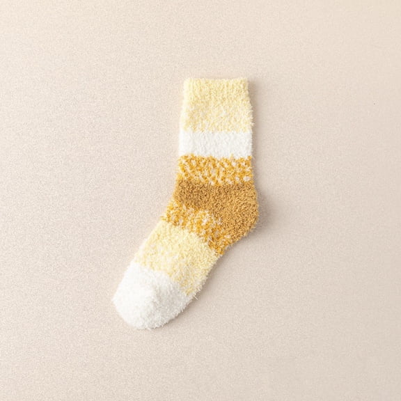 Women's Coral Fleece Socks, Striped Plush Slipper Socks with Non-Slip Grips, Soft Warm Sleeping Socks for Winter, Cozy Fuzzy Floor Socks for Home Lounging and Relaxation