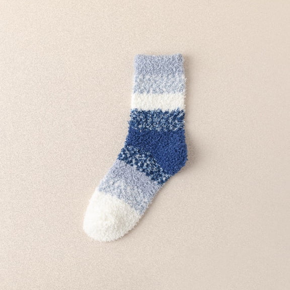 Women's Coral Fleece Socks, Striped Plush Slipper Socks with Non-Slip Grips, Soft Warm Sleeping Socks for Winter, Cozy Fuzzy Floor Socks for Home Lounging and Relaxation
