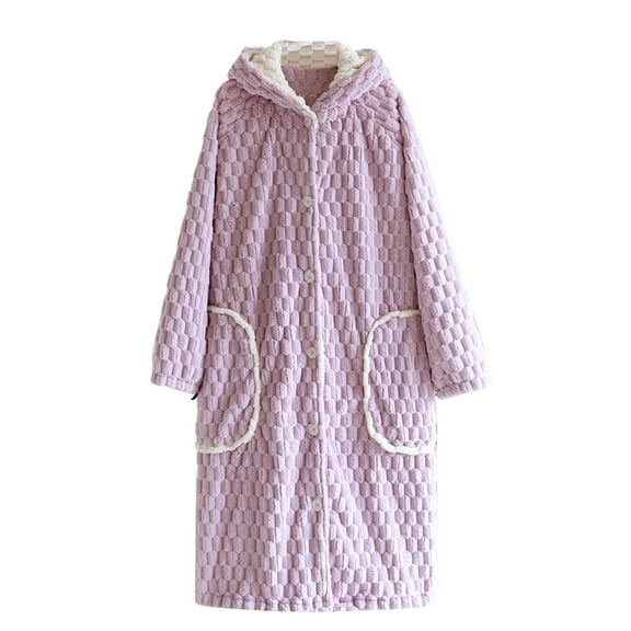 Women’s Coral Velvet Flannel Nightgown – Plush Winter Sleepwear with Pockets (Cozy Home Essential)