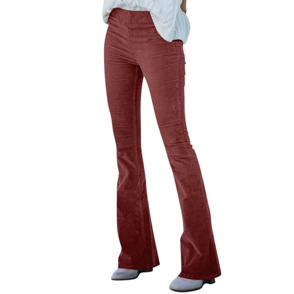 Women's Corduroy Bottom Pants with Elastic Waist, Flared Trousers for Fall & Autumn