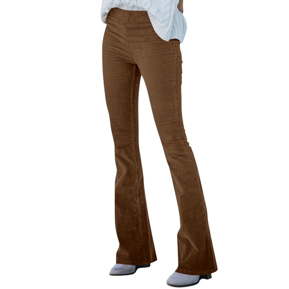 Women's Corduroy Bottom Pants with Elastic Waist, Flared Trousers for Fall & Autumn