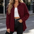 thumbnail image 1 of Women's Corduroy Cardigan Solid Collar Button Front Dual Patch Pockets Thick Vertical Stripe Oversized Workwear Shirt Coat, Jackets for Women Trendy Wine XXL, 1 of 7