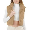 thumbnail image 1 of Women's Corduroy Cropped Puffer Vest Stand Collar Zip Up Warm Vest Winter Quilted Sleeveless Gilet Jackets, 1 of 6