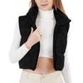 thumbnail image 1 of Women's Corduroy Cropped Puffer Vest Stand Collar Zip Up Warm Vest Winter Quilted Sleeveless Gilet Jackets, 1 of 6