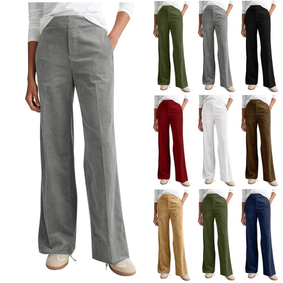 Women's Corduroy Elastic Waist Jogger Pants with Side Pockets, Relaxed Fit, Mid Rise Tummy Control, Soft Stretch, Casual Everyday Wear, Work, Lounge, | TruBelle,Khaki L