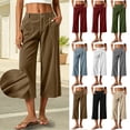 thumbnail image 1 of Women's Corduroy High Waist Capri Wide Leg Pants Soft Casual Cropped Culottes with Pockets Vintage Casual Streetwear Trousers Fall Outfit White, 1 of 9