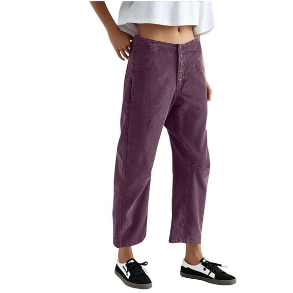 Women's Corduroy High Waist Straight Leg Casual Pants Fashionable Workwear Solid Color Comfortable Button Pocket Trousers