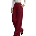 thumbnail image 1 of Women's Corduroy High Waist Wide Leg Dress Pants Pleated Front Loose Suit Trousers Business Casual Pants with Pockets Fashion Bottoms Wine, 1 of 9