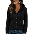 thumbnail image 1 of Women's Corduroy Hooded Shacket Button Front Long Sleeve Casual Oversized Jacket with Pockets Black XXL, 1 of 8