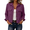 thumbnail image 1 of Women's Corduroy Jacket Button Down Cropped Shacket with Flap Chest Pockets Casual Fall Lightweight Jackets, 1 of 4
