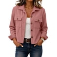 thumbnail image 1 of Women's Corduroy Jacket Button Down Cropped Shacket with Flap Chest Pockets Casual Fall Lightweight Jackets, 1 of 4