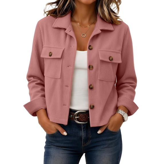 Women's Corduroy Jacket Button Down Cropped Shacket with Flap Chest Pockets Casual Fall Lightweight Jackets