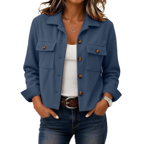 Women's Corduroy Jacket Button Down Cropped Shacket with Flap Chest Pockets Casual Fall Lightweight Jackets