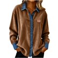 thumbnail image 1 of Women's Corduroy Jacket Casual Button Down Denim Patchwork Long Sleeve Turndown Collar Distressed Jean Coat, 1 of 7