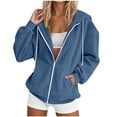 thumbnail image 1 of Women's Corduroy Jacket Hooded Zip Front with Pockets Oversized Long Sleeve Casual Spring Fall Winter | CSEONE,Navy L, 1 of 6