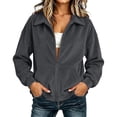thumbnail image 1 of Women's Corduroy Jacket Long Sleeve Zip Up Jacket Casual Collared Coat with Pockets Loose Fit Lightweight Fall Winter Outerwear, 1 of 6