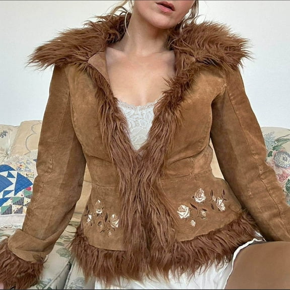 Women's Corduroy Jacket Sherpa Fleece Lined Warm Winter Coat Casual Jacket with Pockets Brown S