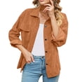 thumbnail image 1 of Women's Corduroy Jackets Long Sleeve Button Down Solid Collared Shackets Fashion Fall Trendy Loose Coats with Pockets Orange L, 1 of 6