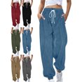 thumbnail image 1 of Women's Corduroy Jogger Pants Elastic Drawstring Waist Loose Fit Cuffed Ankle Casual Lounge Everyday Home Outdoor Pants with Pockets, 1 of 7