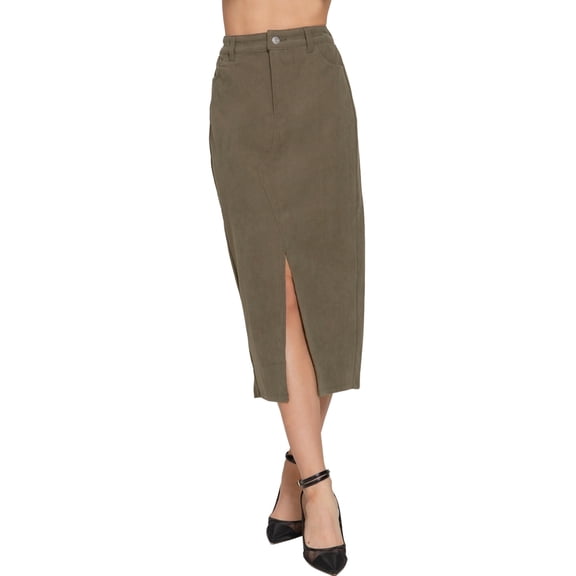 FashionStream Women's Relaxed Fit Corduroy Pencil Skirt Green