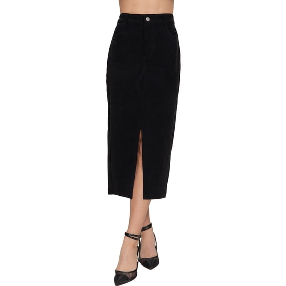 FashionStream Women's Relaxed Fit Corduroy Pencil Skirt Black