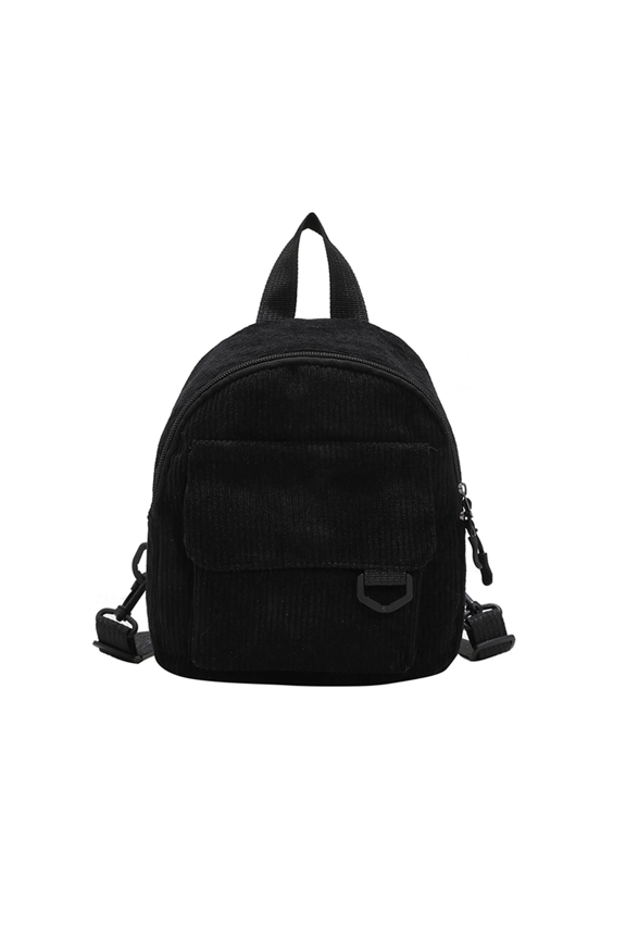 Women's Corduroy Mini Backpack Purse - Cute Adjustable Shoulder Strap Backpack for School and Travel Black