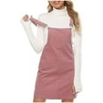 thumbnail image 1 of Women's Corduroy Overall Dress Adjustable Strap Sleeveless Mini Pinafore Casual Dress with Pocket Pink S, 1 of 5