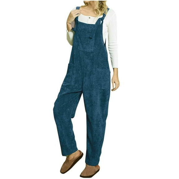 Women's Corduroy Overalls Wide Leg Long Loose Pants Casual Sleeveless Jumpsuit with Pockets