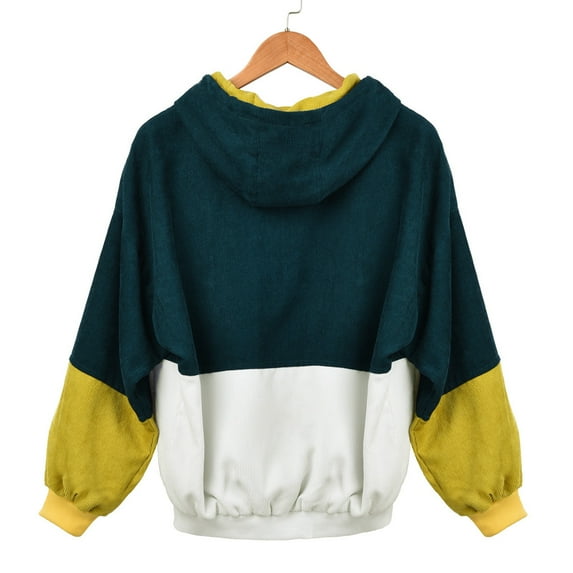 Women's Corduroy Oversized Jackets Vintage Raglan Sleeve Casual Loose Coat Color Block Lightweight Hooded Outerwear