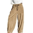 thumbnail image 1 of Women's Corduroy Pants Baggy Wide Leg Pants Casual Elastic Waisted Palazzo Harem Pants with Pockets Khaki S, 1 of 8
