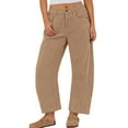 thumbnail image 1 of Women's Corduroy Pants Barrel Mid-Rise Elastic Waist Cord Pants Casual Wide Leg Baggy Trouser with Pockets Light Brown S, 1 of 7