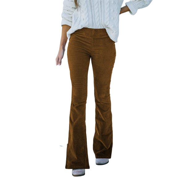 Women's Corduroy Pants Casual Flare Leg Pants High Waist Long Pants Lounge Bootcut Pants with Pockets Fall Fashion