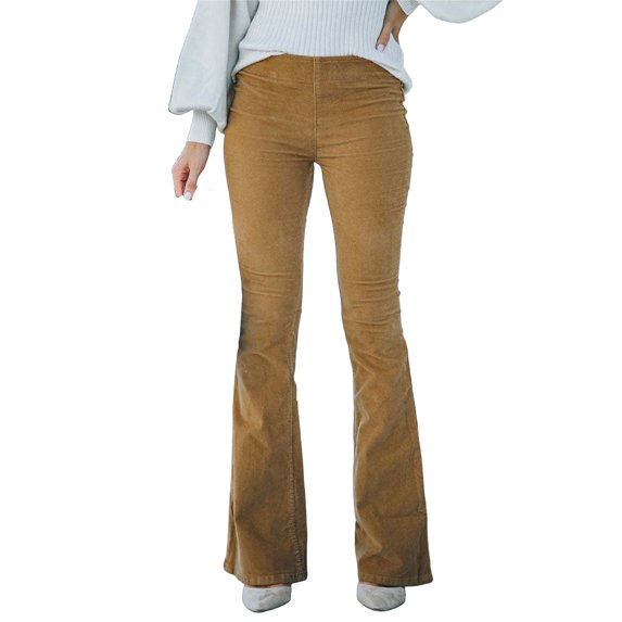 Women's Corduroy Pants Casual Flare Leg Pants High Waist Long Pants Lounge Bootcut Pants with Pockets Fall Fashion