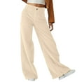thumbnail image 1 of Women's Corduroy Pants Casual High Waist Wide Leg Sweatpants Stylish Velvet Flare Loose Fit Trousers with Pockets (Beige,XL), 1 of 6