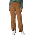 thumbnail image 1 of Women's Corduroy Pants, Elastic Waist Straight Leg Slacks with Side Slit Hem and Pockets, Casual Pull-On Trousers for Fall Winter Daily Wear and Comfort-Brown, 1 of 5