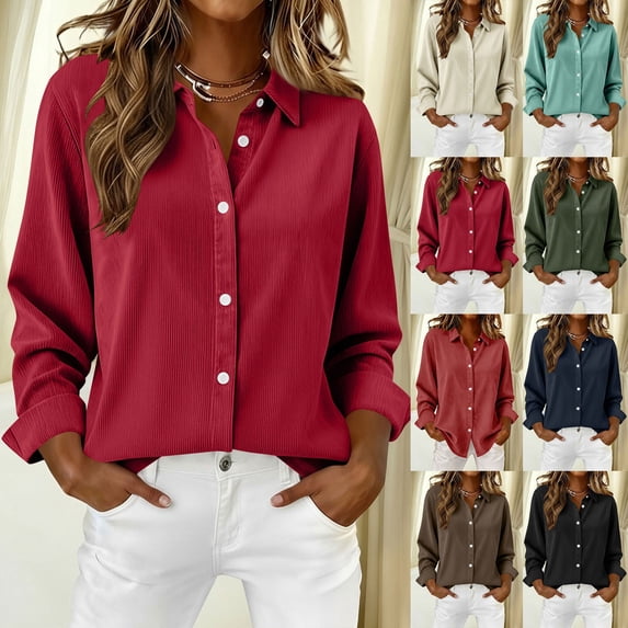 Women's Corduroy Shirt Jacket Blouse Top Button Up Long Sleeve Loose Fit Casual Warm Winter Fashion Outerwear Gift | CSEONE,Black L