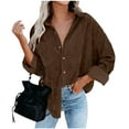 thumbnail image 1 of Women's Corduroy Shirt Jacket Long Sleeve Solid Lapel Collar Button Down Lounge Cardigan Coat with Pocket Brown XL, 1 of 9