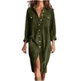 thumbnail image 1 of Women's Corduroy Shirts Dress Long Sleeve Button Down Maxi Dress Casual Loose Fall Long Dresses with Chest Pocket, 1 of 5