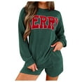 thumbnail image 1 of Women's Corduroy Shorts Set Long Sleeve Casual Outfit Autumn Letter Print Christmas Design Comfortable Home Wear Versatile Stylish, 1 of 2