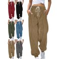thumbnail image 1 of Women's Corduroy Sweatpants Elastic Drawstring Waist Loose Fit Tapered Cuffed Ankle Casual Lounge Everyday Home Outdoor Pants with Pockets, 1 of 3