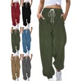 thumbnail image 1 of Women's Corduroy Sweatpants Elastic Drawstring Waist Loose Fit Tapered Cuffed Ankle Casual Lounge Everyday Home Outdoor Pants with Pockets, 1 of 3